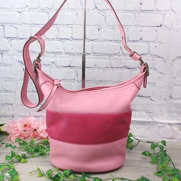 Coach Handbags - Coach F13357  Rugby Stripe Pink Leather Bucket Bag